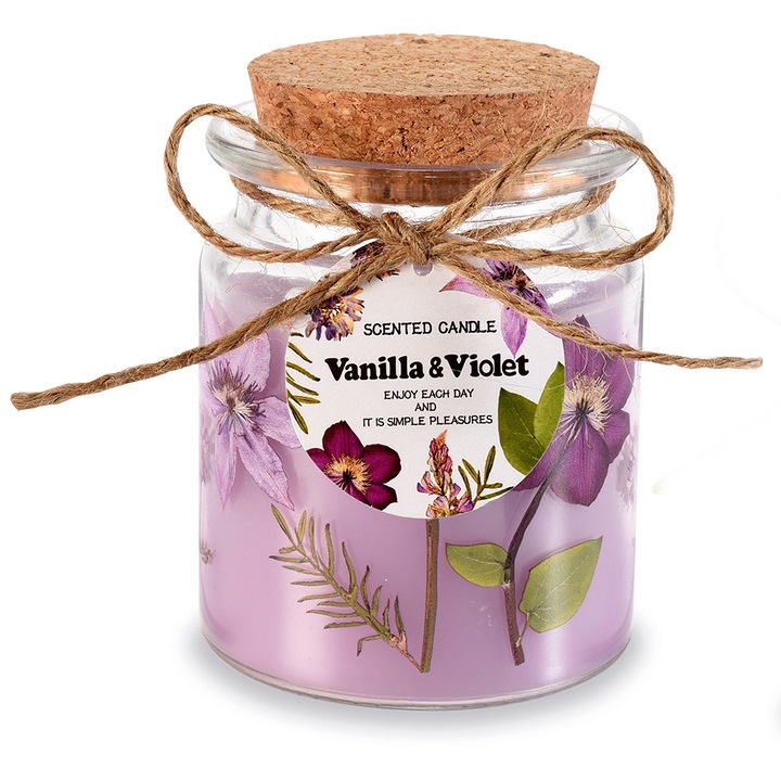 Ароматна свещ в бурканче аромат Ванилия, Теменужки Ø 7,5 см x 10 H