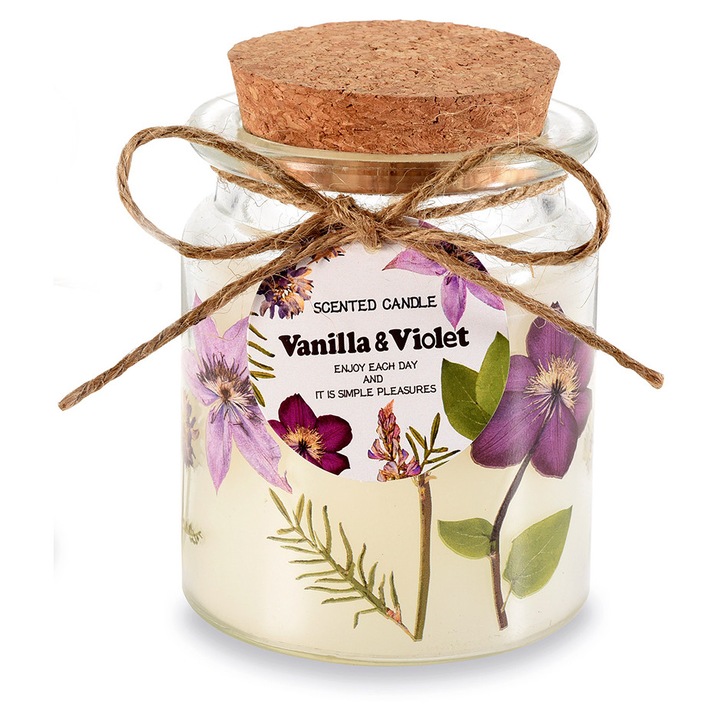 Ароматна свещ в бурканче, аромат Ванилия, Теменужени цветя Ø 7,5 см x 10 В
