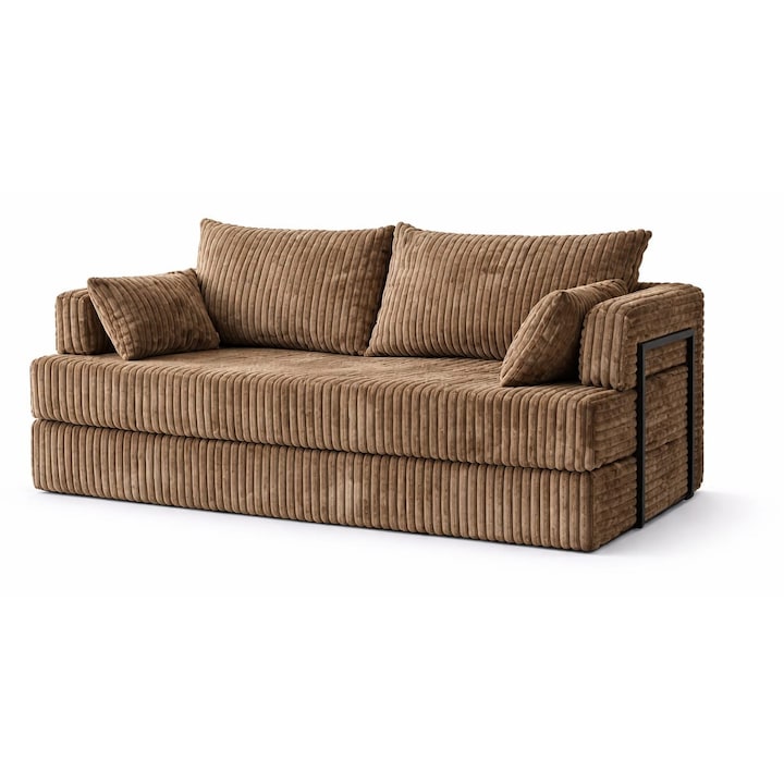 Canapea extensibila Tilia, catifea Premium,420g/mp, T14 maro deschis,190x82x90cm, montaj rapid, roluita, Euro Mega