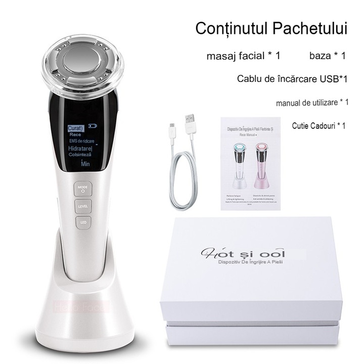 Aparat Pentru Tratament Facial Si Intinerirea Pielii 5 in 1 anti-imbatranire BSG TECH Profesional, curatare, Mezoterapie, Lifting, Anti Rid, Masaj facial, Alb
