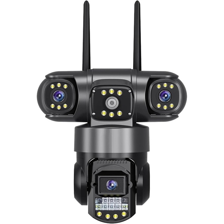 Camera WiFi V380 cu 3 lentile, supraveghere exterior IP66, vedere nocturna color, audio bidirectional