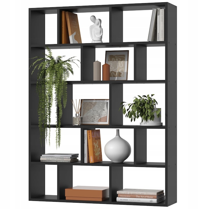 SOMBRA nyitott polc, Estilo Home, 105x18x141cm, fekete, könyvekhez