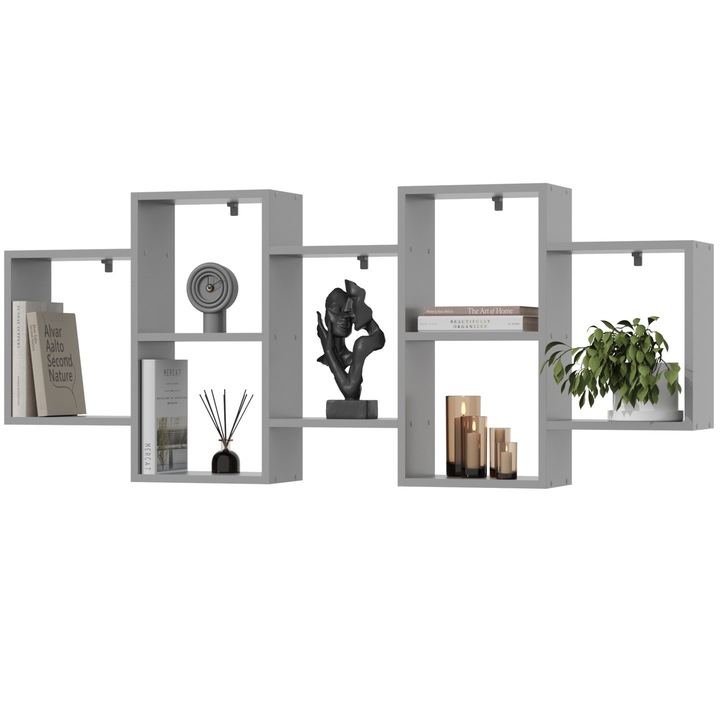 Raft suspendat EstiloHome, 160x18x65,4cm, gri, set cu accesorii de montaj