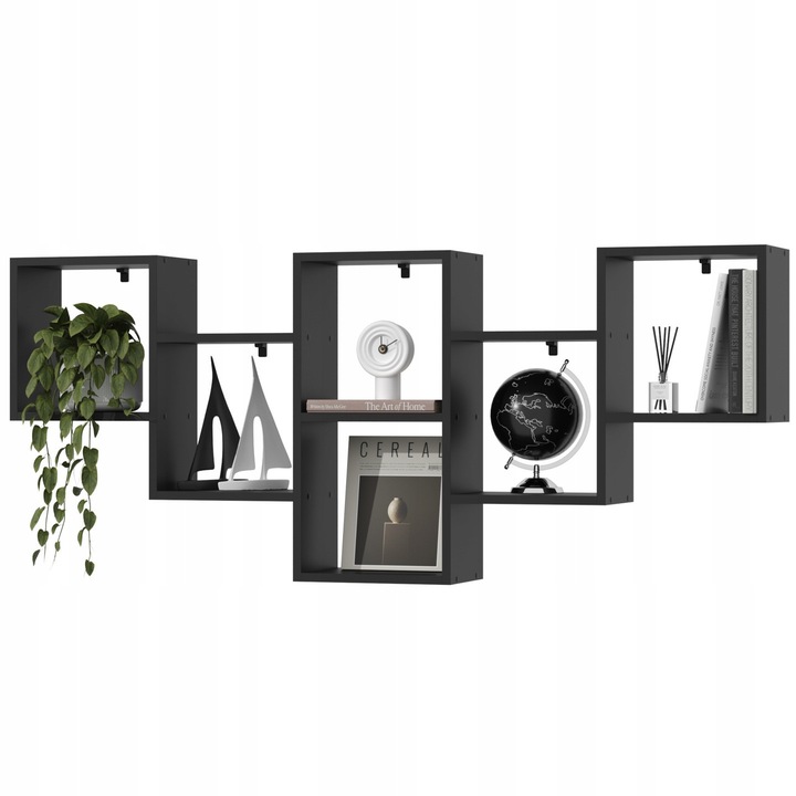 Rafturi Estilo Home, polka wiszaca NOVA, 160,8x66,4x18cm, negru, set de montaj inclus