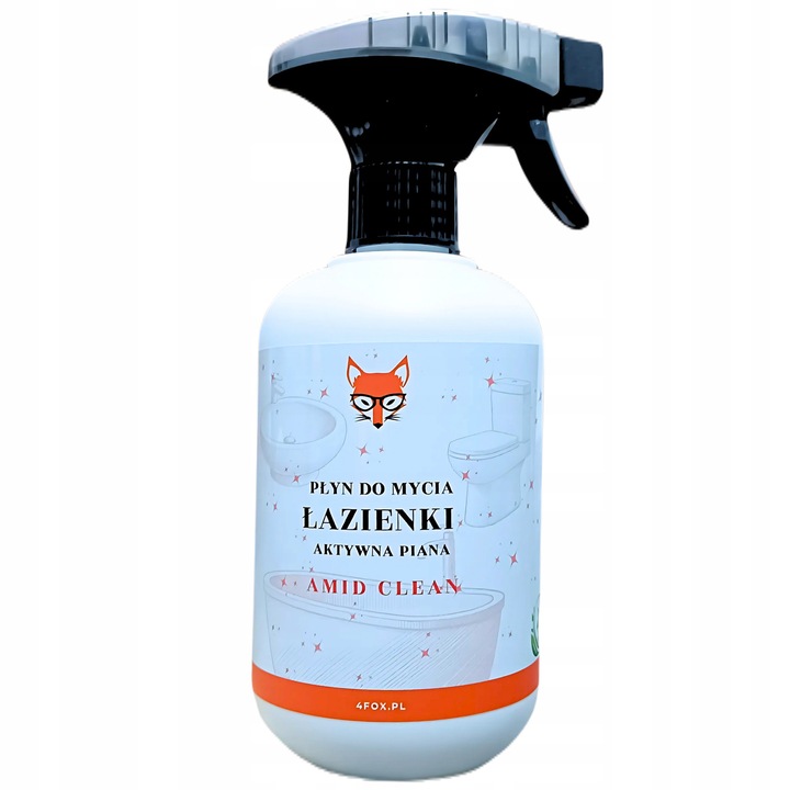 4FOX Płyn pentru curatarea baii Amid Clean 500 ml cu spuma activa pentru armatura cabine dus cazi si faianta, indeparteaza calcarul, depunerile de sapun si mucegaiul, efect luciu inox 500 ml