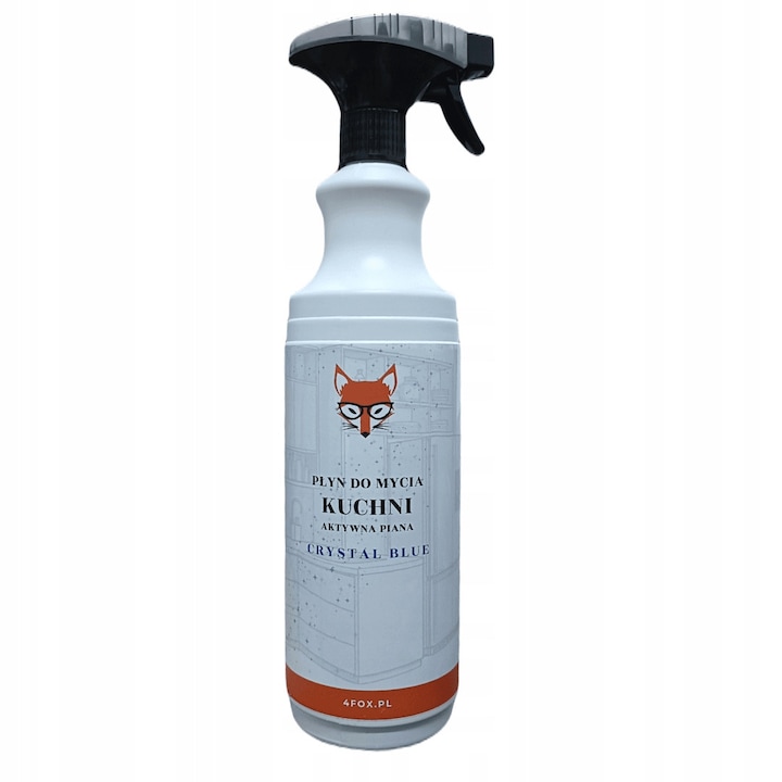4FOX Solutie profesionala pentru curatarea si degresarea bucatariei Crystal Blue 1000 ml pentru mobilier mat, fronturi MDF si electrocasnice, spuma activa anti-grasime, fara urme si fara clatire, eficienta ridicata