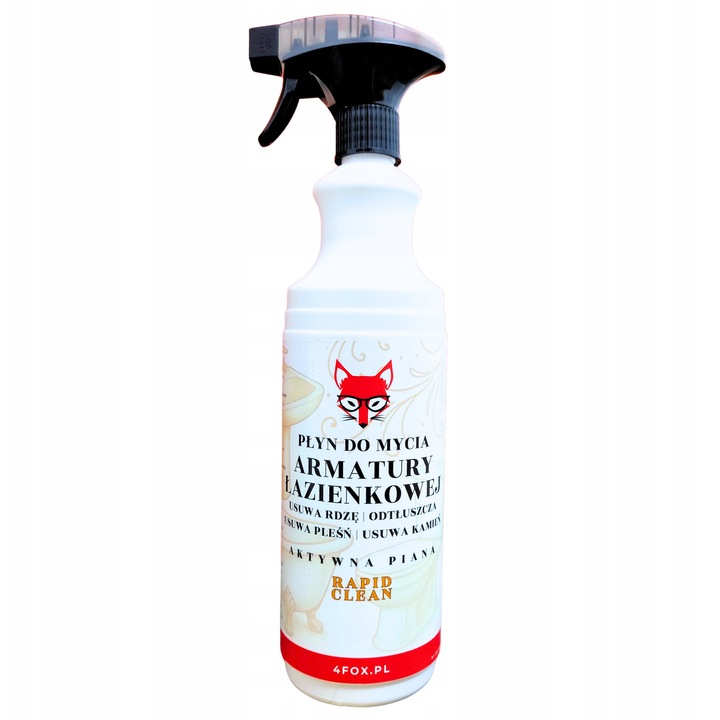 4FOX Płyn do curatare armatura baie Rapid Clean 500 ml pentru indepartare calcar, rugina si depuneri de sapun, solutie antimucegai pentru suprafete metalice si inox, efect de lustruire si protectie