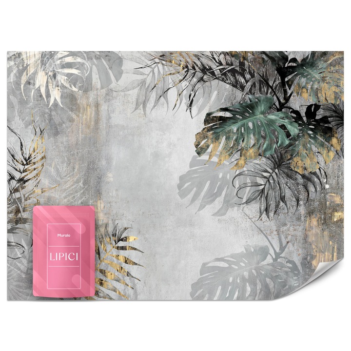 Fototapet Muralo Frunze Tropicale 150x105 Pe Beton Pentru Living