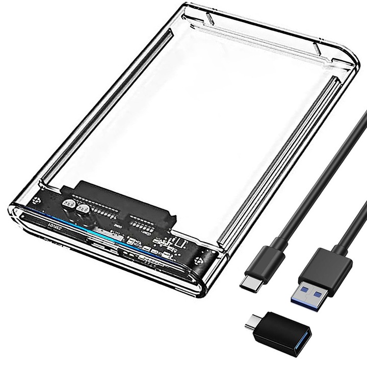 Carcasa HDD/SSD externă Cre8ve3, 2 "5", 2TB, SATA la USB 3.1, transparent