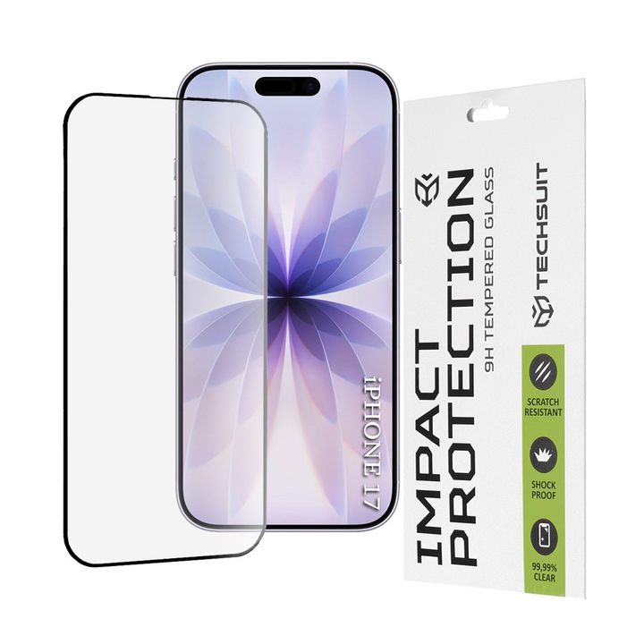 Techsuit 111D Full Cover ütésálló edzett üvegfólia, fekete, iPhone 16 Pro / iPhone 17 telefonhoz