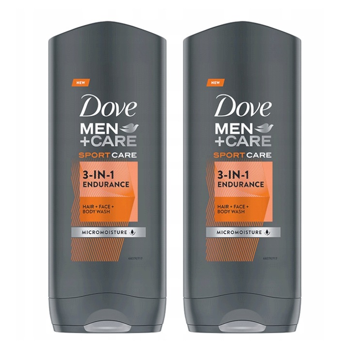 Pachet Gel de dus Dove Men+Care Endurance 3 in1 Sport, 2 x 400 ml