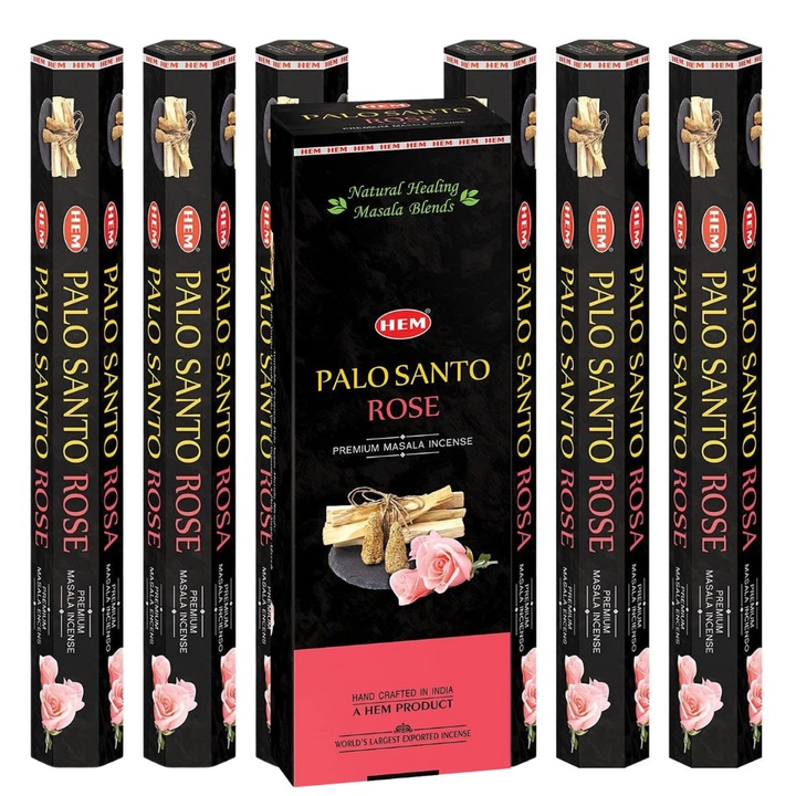 Set 6 pachete de Betisoare parfumate HEM®, Palo Santo & Trandafiri, 120 buc