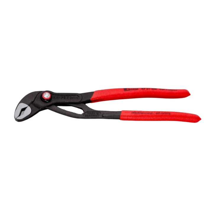 Cleste reglabil Knipex Cobra QuickSet bonderizat cu manere acoperite cu plastic cu suprafete de prindere dintate 250 mm
