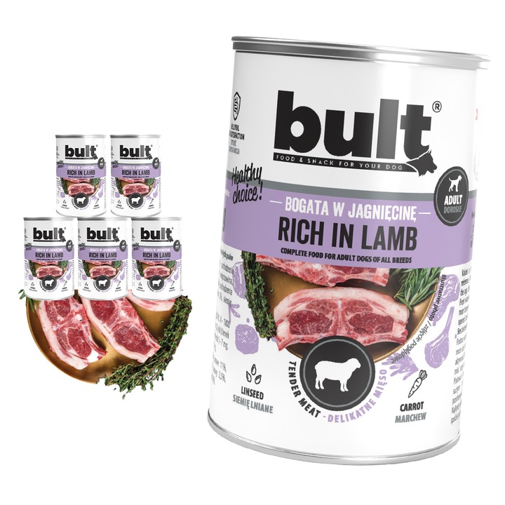 Set 6x400G hrana umeda pentru caini BULT cu miel, fara arome artificiale, toate talile, adult