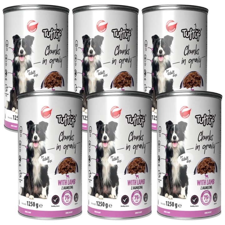 TufTuf 6 darabos bárányhúsos konzerv szett kutyáknak, 6x1250g, nedves, minden méretre, felnőtt