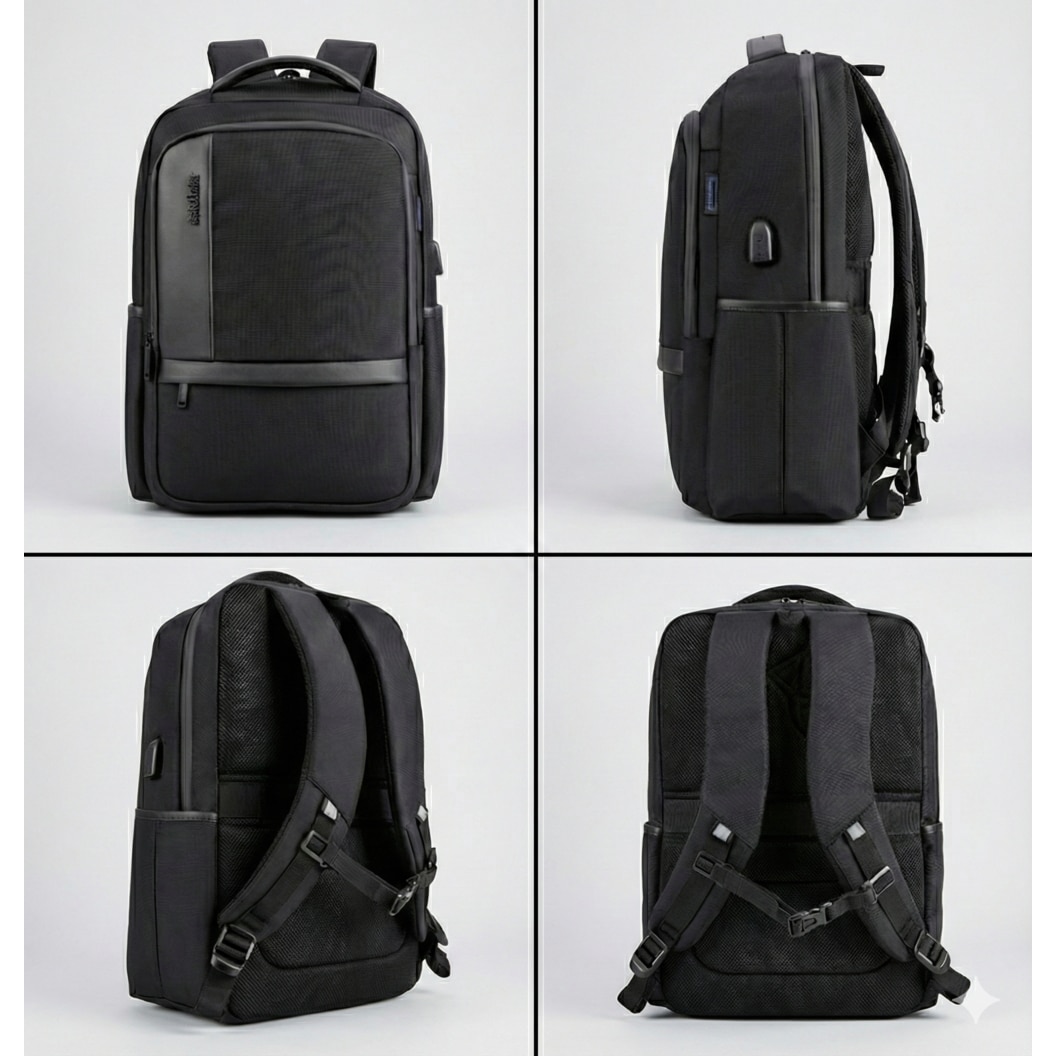 Rucsac laptop Bestbag 17 "3", impermeabil, cu USB, compartimente multiple, gri