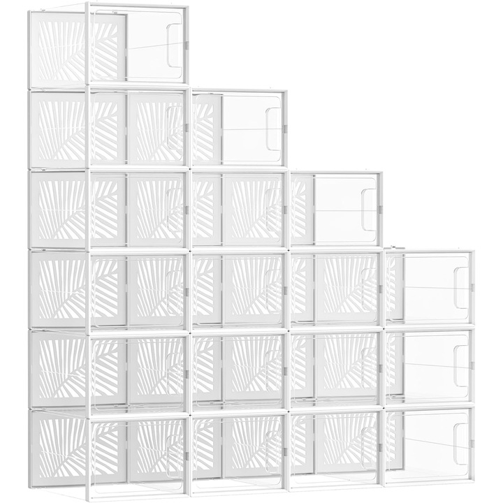 Cutii mari pentru pantofi, set de 18 organizatoare stivuibile, structura rezistenta ABS, 35x26x19 cm, transparent