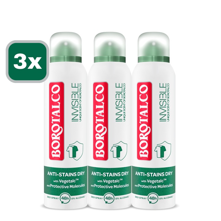 Deodorant Spray Borotalco Invisible Parfum Original Green 150ml x 3 bucati