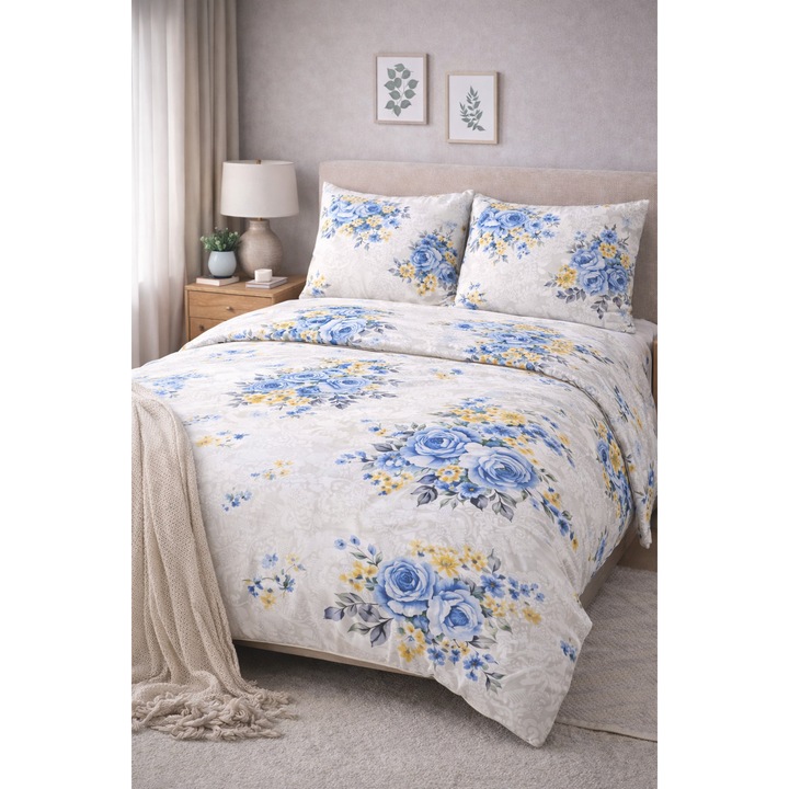 Dupla ágynemű, 4 részes, 200 x 240, virágmintás, különleges anyag