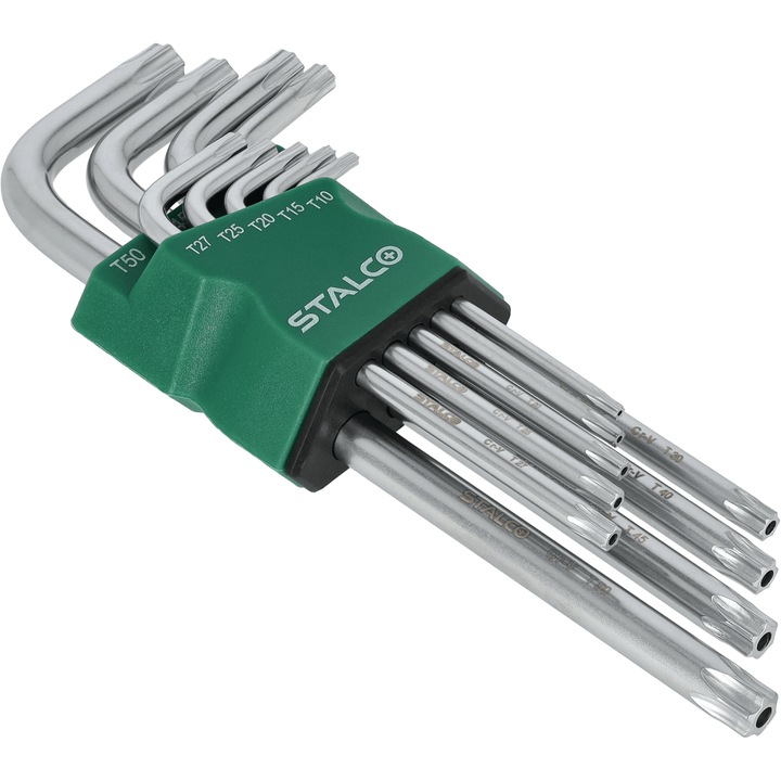 Set chei TORX lungi cu deschidere STALCO, 9 piese, diverse dimensiuni, CrV