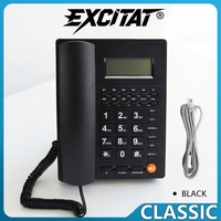 Telefon fix cu fir Excitat®, Telefon de Birou Clasic dotat cu Alarma, Volum Reglabil si Lumina LCD Reglabila, Fara Baterii, pentru Hotel, Birou, Receptie, Negru