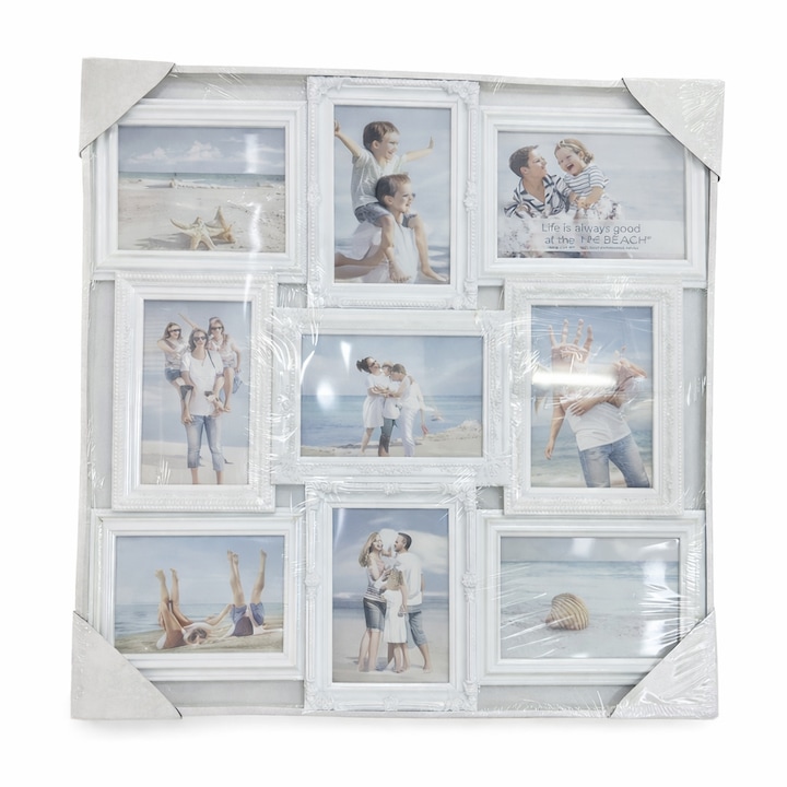 Декоративна рамка за колаж от снимки, класически стил, бял цвят, за 9 снимки