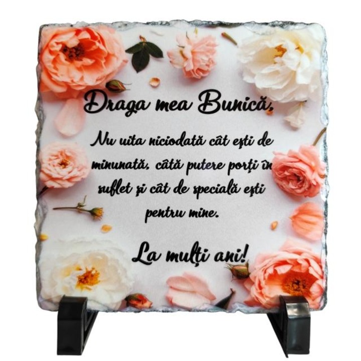 Placa ardezie personalizata cu mesaj pentru Bunica, 15x15 cm