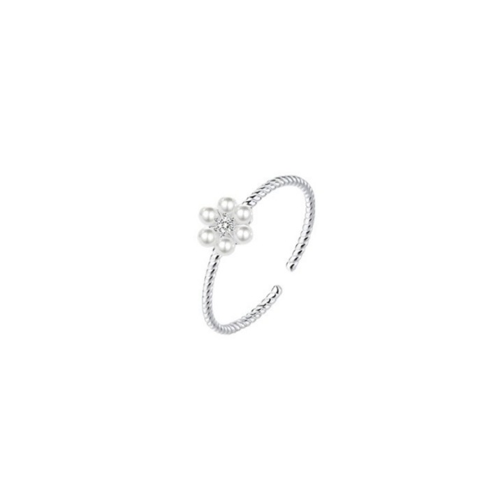 Inel din argint 925 cu perle sintetice, CK, design elegant, reglabil 10-15, argintiu