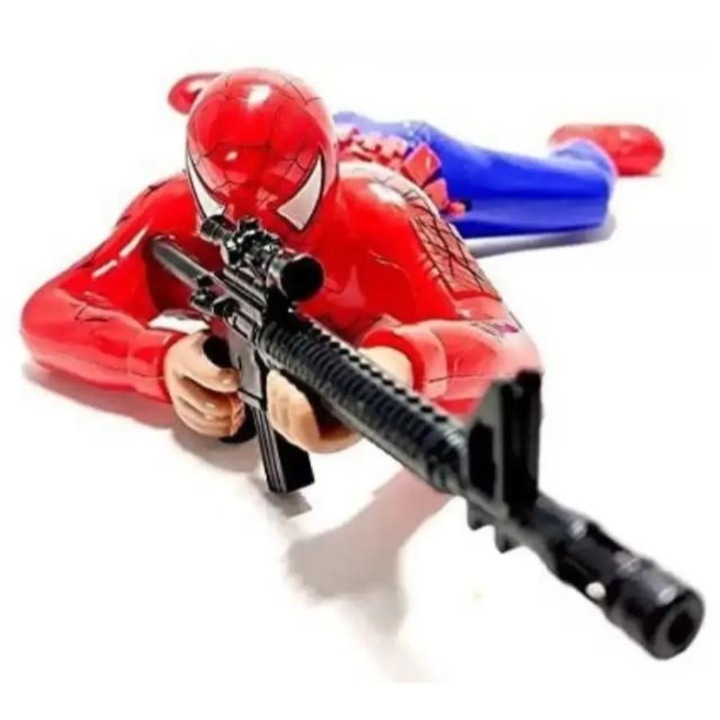 Фигурка Спайдърмен с пушка, функция за пълзене и светлини и звуци, червено-синя, 30см
