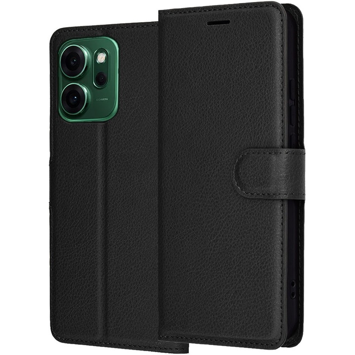 Husa pentru Oppo Reno 14F / Reno14 FS, Tip portofel, Vintage PU Leather, Inchidere cu capsa magnetica, Buzunare carduri, Compartiment bancnote, Decupaj difuzor apeluri, Acoperire 360, Functie stand, Protectie fata-spate, Piele ecologica, Negru