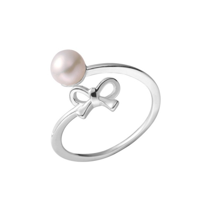 Inel din argint 925 cu perle sintetice, design elegant, reglabil 13-16, argintiu