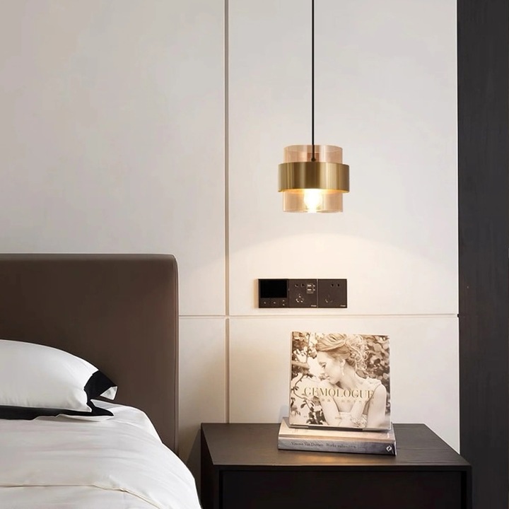 Lustra Suspendata LC866/1TN, 1xE27, Diametru 15, Inaltime 15, Auriu, Acril, Metal, Becuri Neincluse