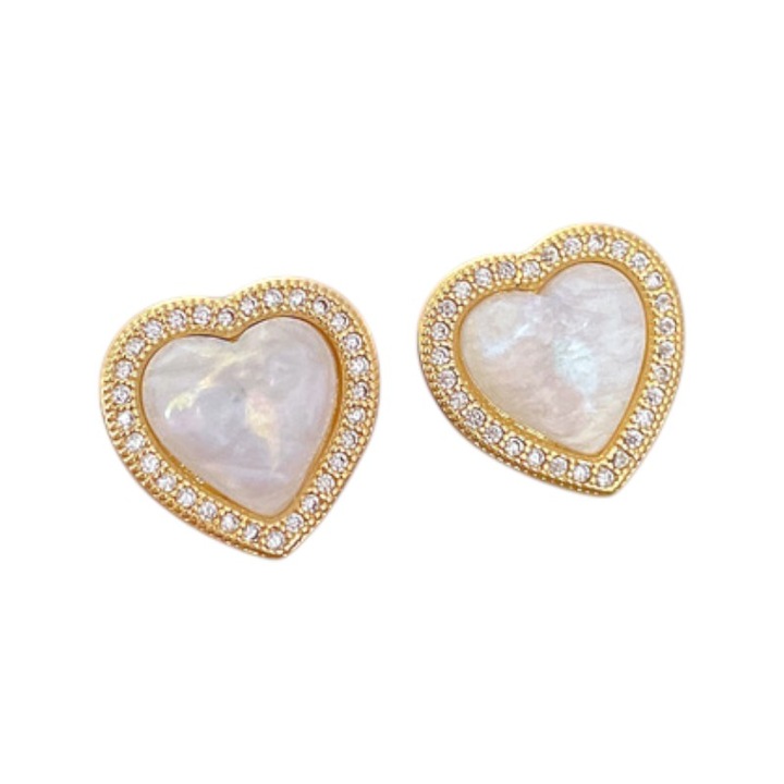 Cercei aurii cu piatra, design elegant, 1,3x2,8cm