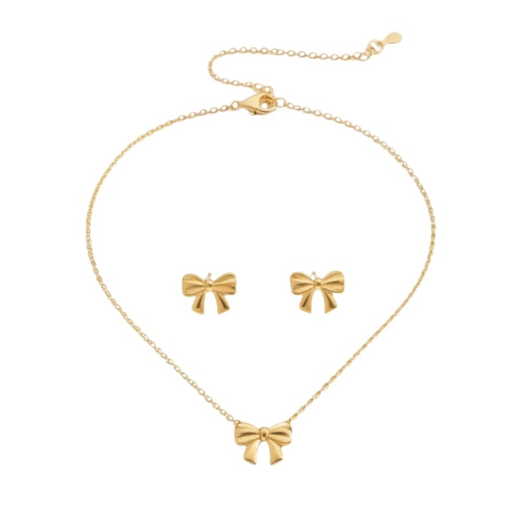 Set bijuterii: colier si cercei, aurie, inox, 40x5cm