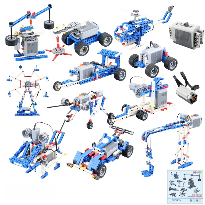 Комплект за изграждане на роботи за деца, стандартна система за изграждане, налични уроци, проекти „Направи си сам“ и различни методи на преподаване, играчка с електрически мотор и зъбни колела, M мотор и кутия за батерии AA, 9 години+