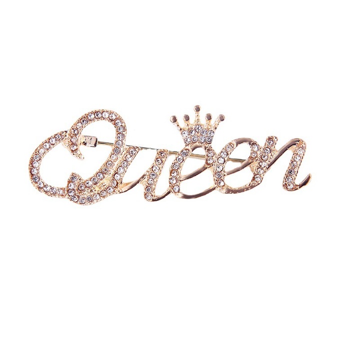 Brosa eleganta Queen cu zirconii, 5x1,8cm, aurie