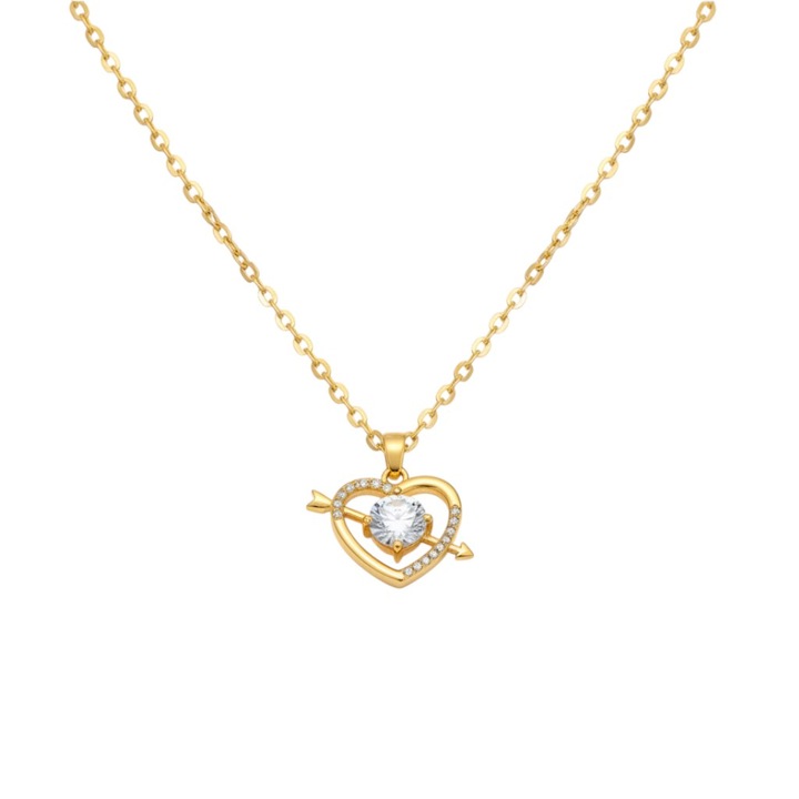 Colier aurie cu pandantiv inima strapunsa de sageata, 40+5 cm