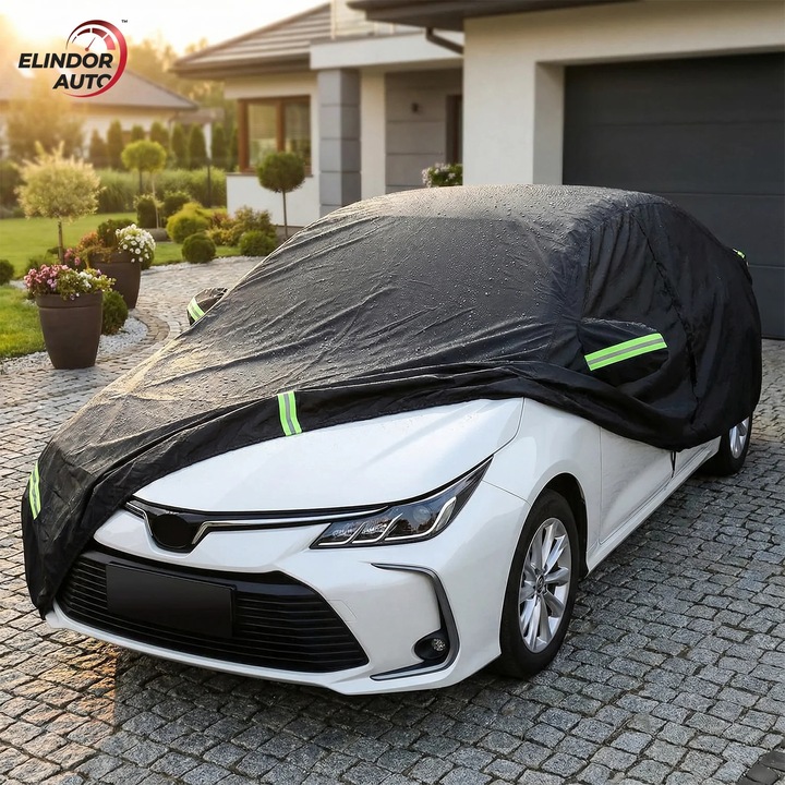 Prelata Auto Premium Elindor® Impermeabila, Protectie UV, Antisoare, Praf, Ploaie si Zapada, Toate Anotimpurile, Husa Exterior, Huse Protectie Completa, Universala, Accesorii Masina, Marime M Sedan 410 × 170 × 150 cm, Negru
