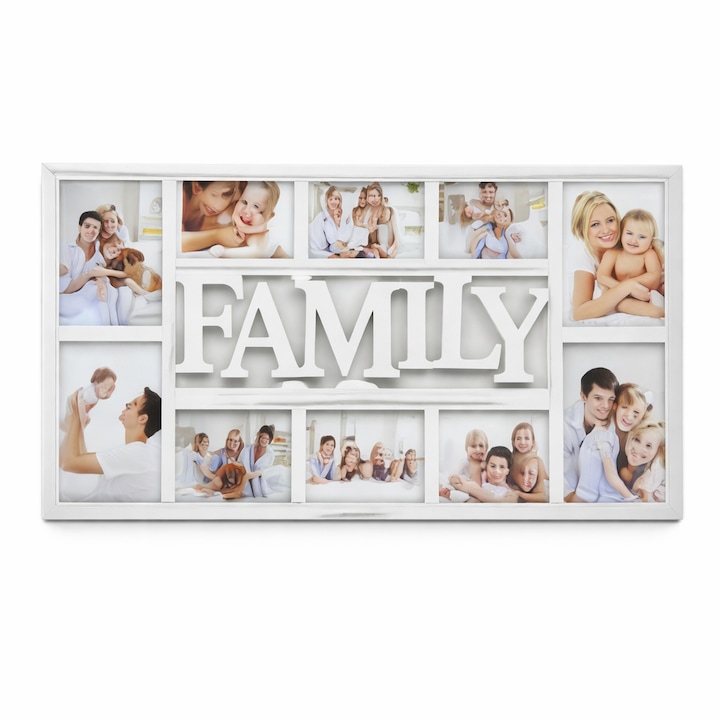 Декоративна рамка за колаж за семейни снимки, бяла, за 10 фотографии