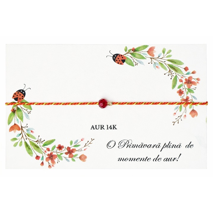 Martisor bratara cu o bila de aur si cristal rosu