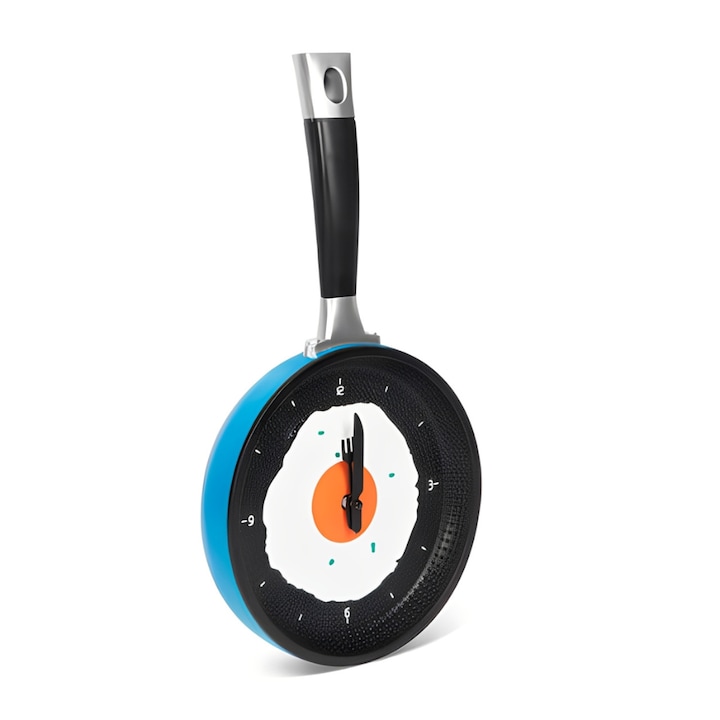 Ceas Decorativ de Perete, Forma de Tigaie, Dimensiuni 360 x 187 x 45 mm, Albastru