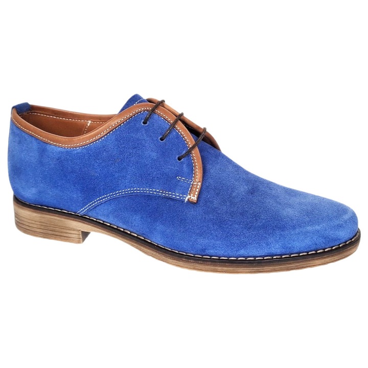 Pantofi barbati casual din piele naturala intoarsa Albastru - Marimea 38