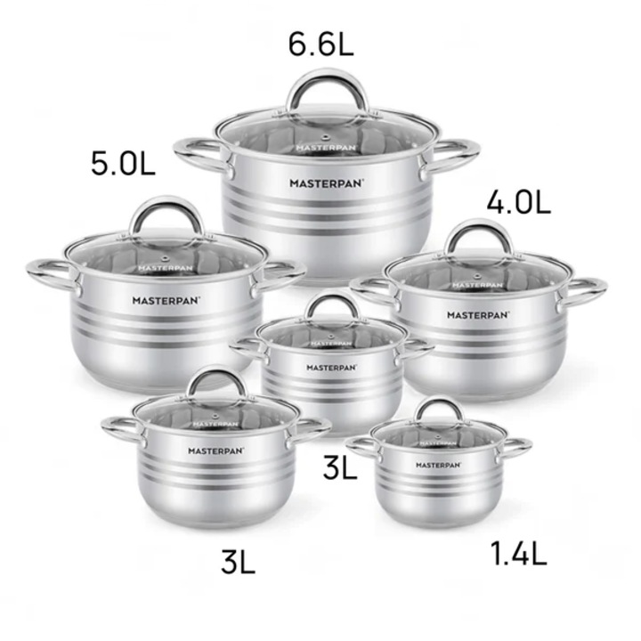 Masterpan, Set de oale din otel inoxidabil 12 buc, cu capac ignifug MP-5120