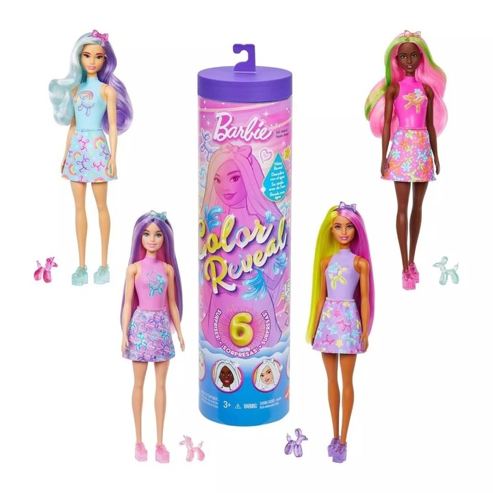 Papusa Barbie Color Reveal cu animalute din balon