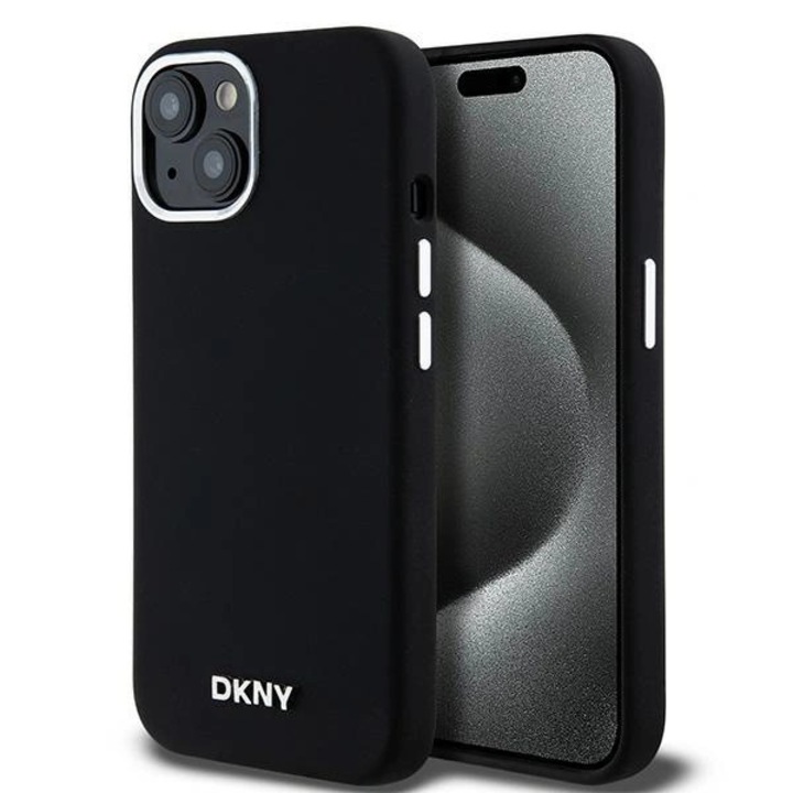 Husa telefon DKNY Liquid Silicone Small Metal Logo MagSafe, neagra, compatibil cu iPhone 14/15/13 6.1"