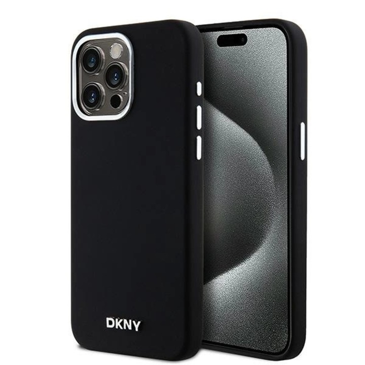 Husa telefon, DKNY, Liquid Silicone Small Metal Logo MagSafe, neagra, compatibil cu iPhone 14 Pro Max 6.7"