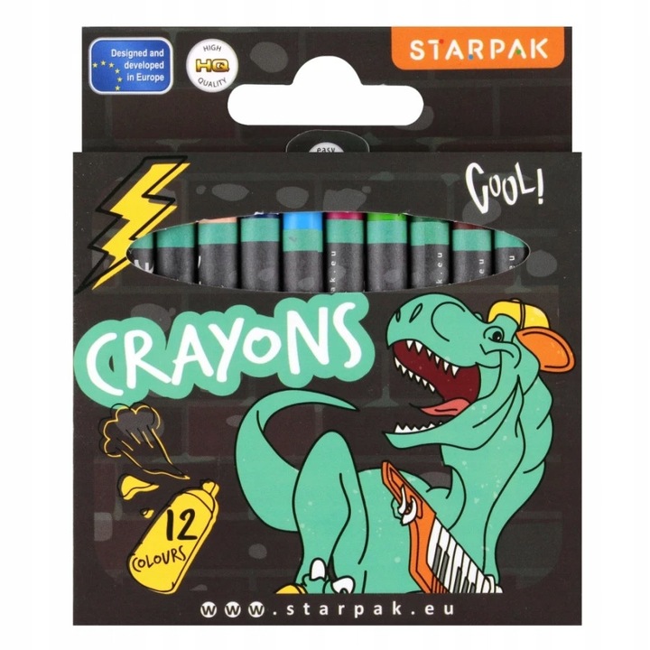 Цветни моливи Starpak, комплект 12 цвята, мотив динозаври, устойчиви на счупване, 3+ години