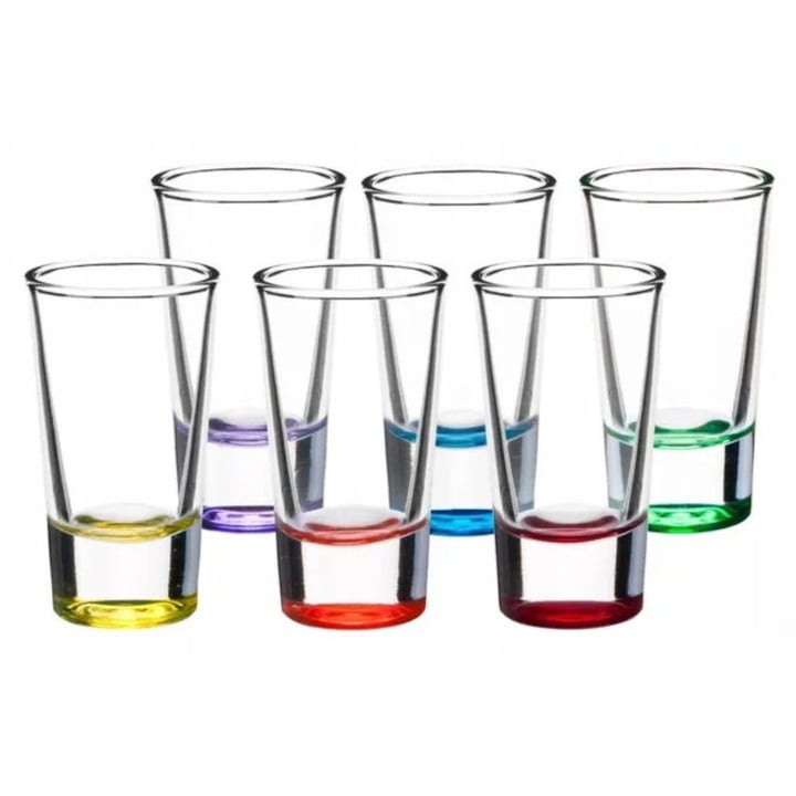 Set pahare din sticla Galicja, 6 bucati, 28 ml, fund colorat, design elegant si modern
