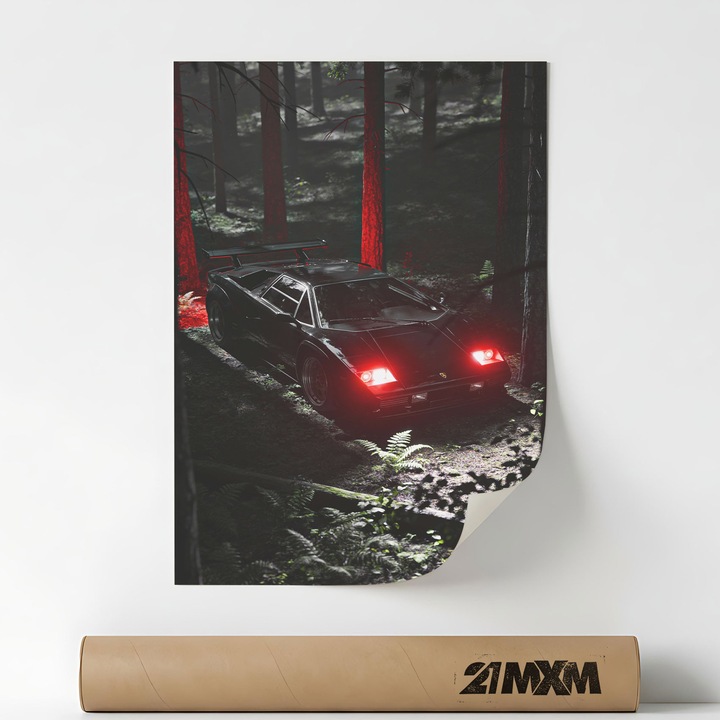 Poster decorativ 21MXM Black Car 2 In Forest, material textil, A3, 29.7x42cm, fara rama