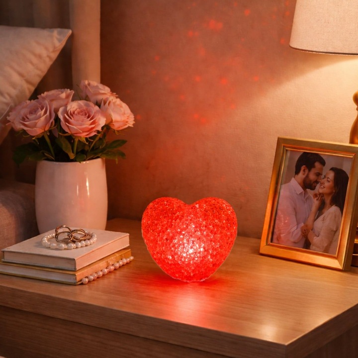Decoratiune luminoasa inima rosie, 9x5x6cm